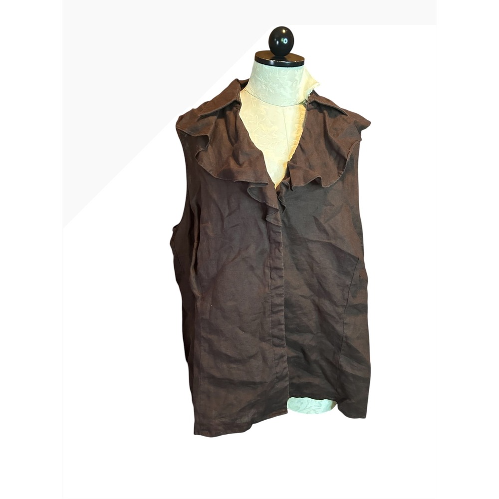 Jones New York Signature Brown Linen V-Neck Sleeveless Blouse Plus Size 2X